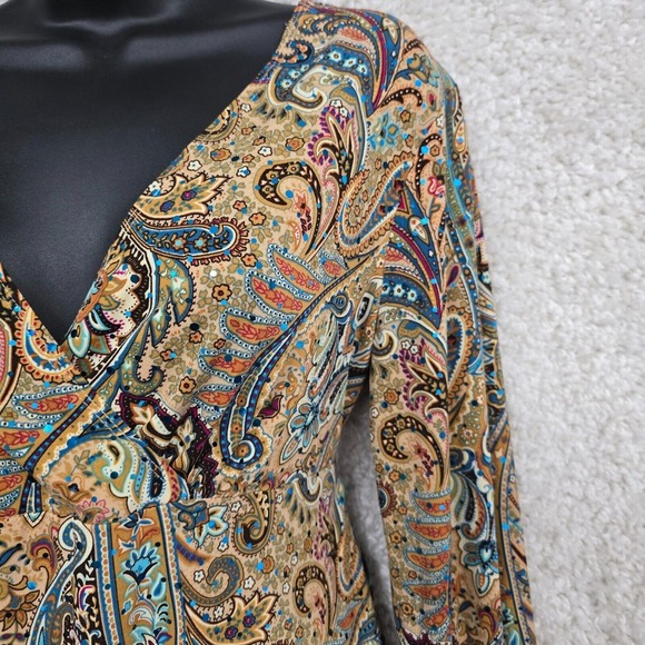 Vintage Dressbarn Womens Paisley Bell Sleeve Tie Back Top Size Large Boho Y2K - Picture 3 of 13